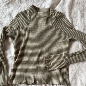 Free people thermal Striped Long Sleeve Top green